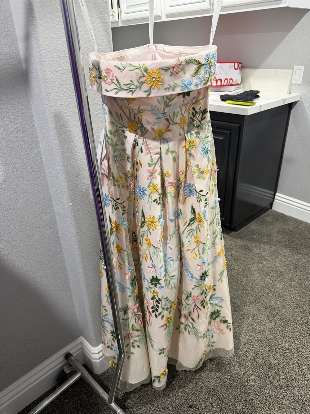Azazie Strapless Floral Embroidered Light Pink Dress